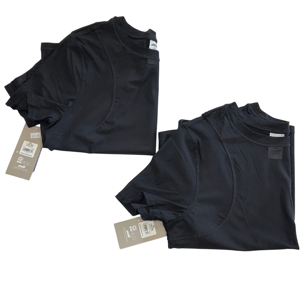Avia Womens XL Mesh Seamed Tee Black Soot Athletic Workout Shirt Lot of 2 New